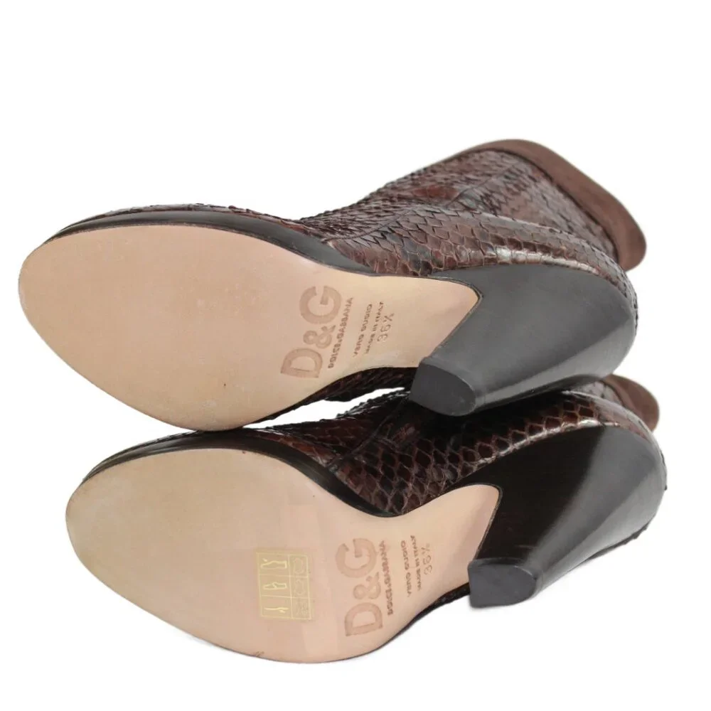 Dolce & Gabbana Brown Exotic Python Leather Suede Cuff Low-Calf Boot, Size 36.5 - Picture 8 of 10